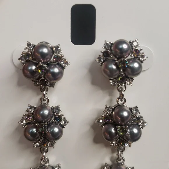 Charter Club Silver and Gray Floral Earrings. NWT - Picture 4 of 9